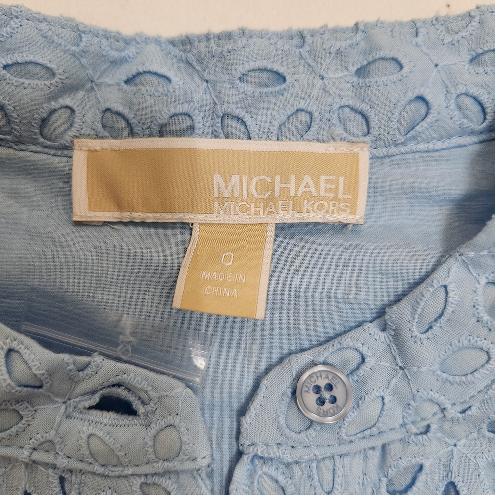 Michael Kors Light Blue Eyelet Long Sleeve Button Dress - Picture 7 of 12